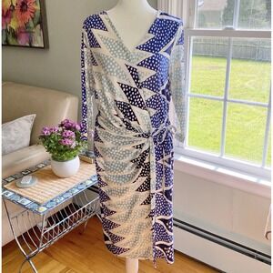 DVF Diane‎ Von Furstenberg Evrin Silk Ornamentalist Diamonds Print Wrap Dress 12